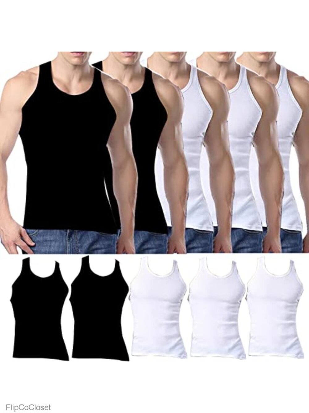 Men's Cotton Tank Top Undershirts Sleeveless Ribbed Moisture Wicking Crew Neck